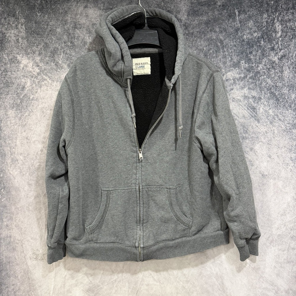 Old Navy Men's Large Sherpa Lined Full Zip Hoodie Gray Heavyweight 2010